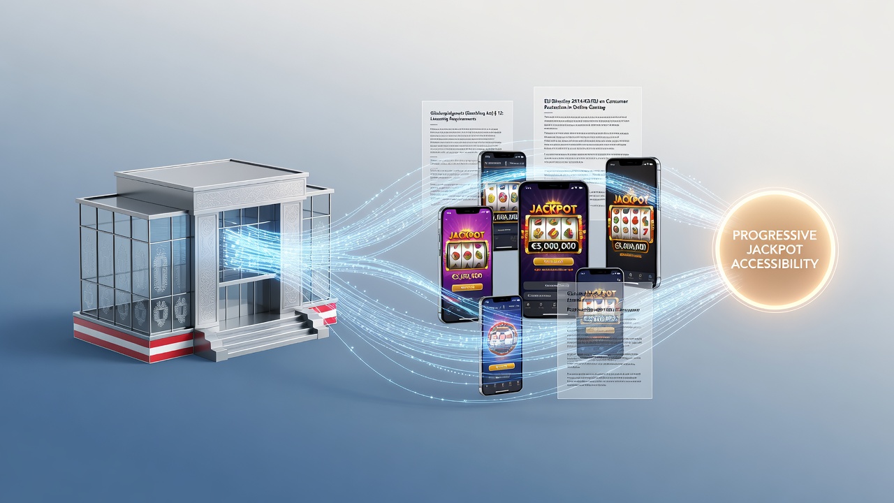 Mobile device displaying regulated progressive jackpot game interface under Austrian rules